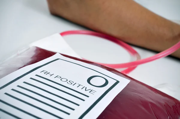 Blood bag with the text O RH positive — Stock Photo, Image