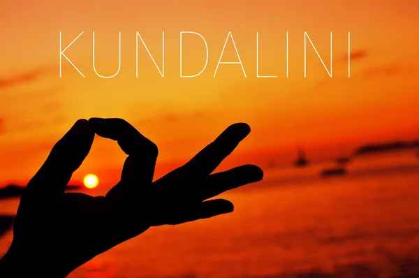 Ręce w kundalini gyan mudra i tekst — Zdjęcie stockowe