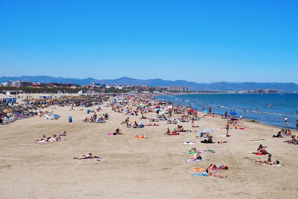 El Cabanyal ve La Malvarrosa plajlar Valencia, İspanya — Stok fotoğraf