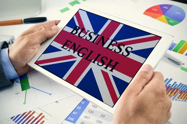 Texto negocios inglés en una tableta —  Fotos de Stock