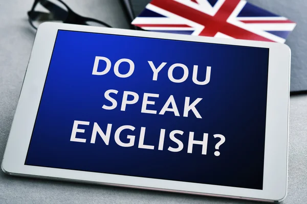 Pregunta, ¿hablas inglés? en una tableta — Foto de Stock