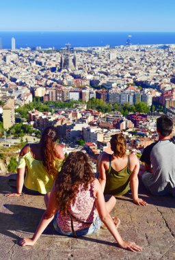 Barcelona, İspanya, yukarıdan gözlemleyerek insanlar