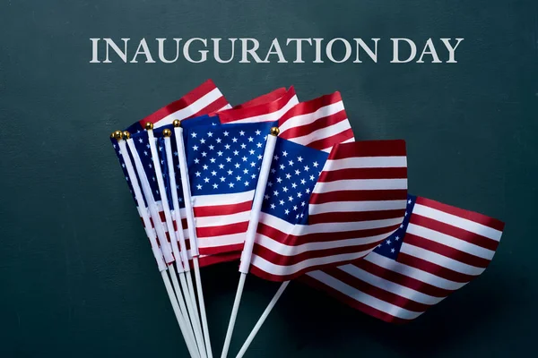 Text Inauguration Day Some American Flags Dark Gray Background — Stock Photo, Image