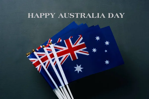 Primo Piano Alcune Bandiere Australiane Testo Felice Giornata Australia Uno — Foto Stock