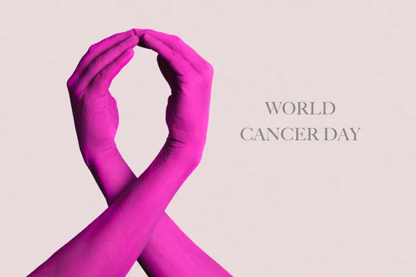 Closeup Arms Two People Painted Pink Forming Pink Awareness Ribbon — Stock Photo, Image