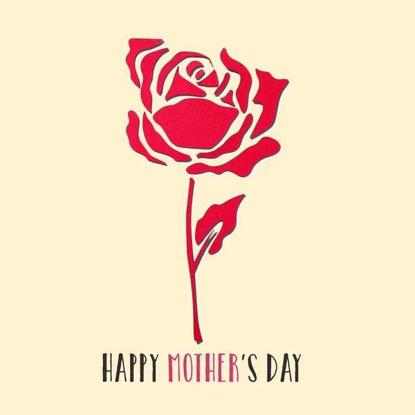 Червона Троянда Зроблена Вирізами Червоного Паперу Текст Щасливих Матерів День — стокове фото