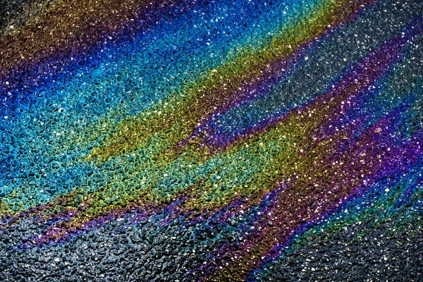 Closeup Rainbow Effect Petrol Puddle Asphalt — Stock Photo, Image