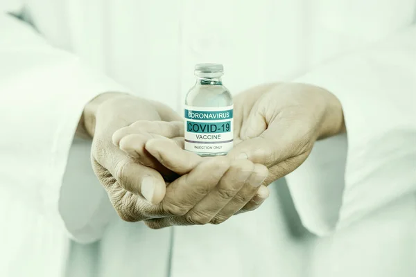 Caucasian Healthcare Worker Man Wearing White Lab Coat Has Simulated — Stock Photo, Image