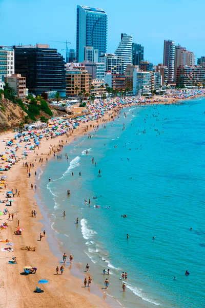 Calpe Španělsko August 2021 Panoramatický Výhled Hlavní Pláž Calpe Valencii — Stock fotografie