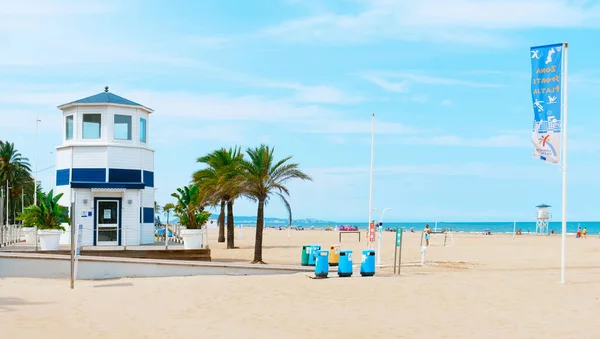 Gandia Spanien August 2021 Ein Leuchtturm Informationskiosk Strand Von Platja — Stockfoto