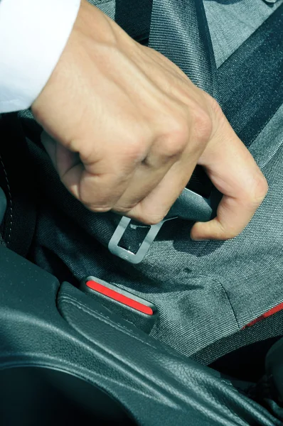 Man fastening the car safety belt — Stock Photo, Image