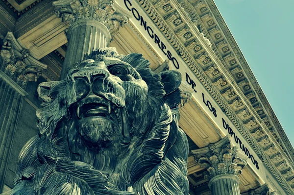 Spanish Congress of Deputies in Madrid, Spain, with a retro effe — Stock Photo, Image