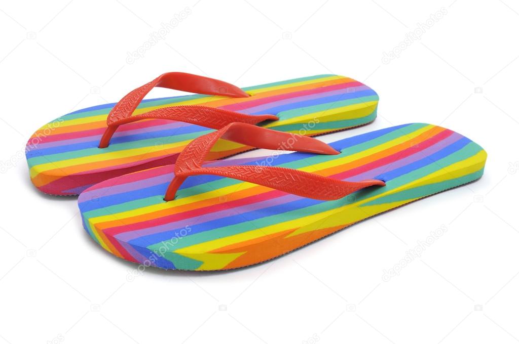rainbow colored flip flops
