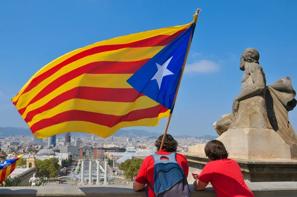 Празднование Национального дня Каталонии в Барселоне, Испания — стоковое фото
