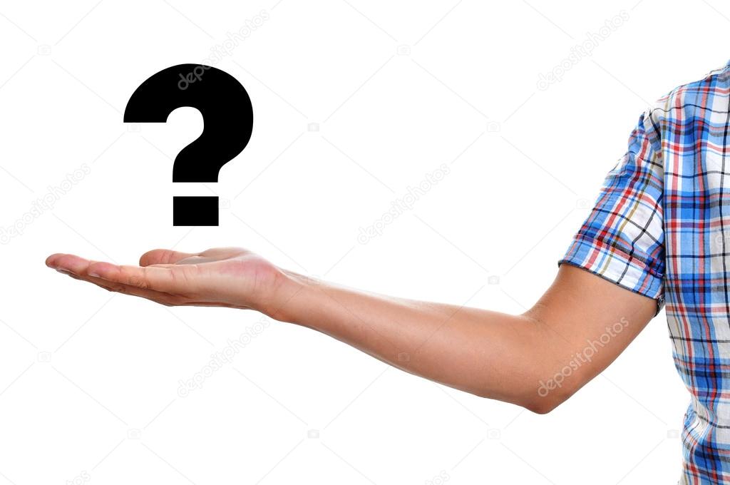 man holding a question mark