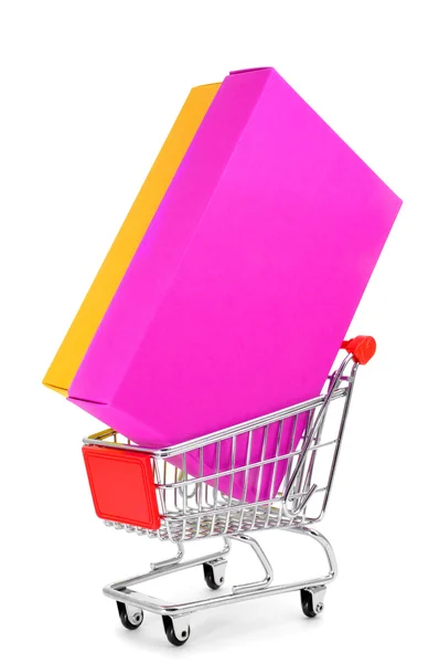 Box in a shopping cart — Stock Photo, Image