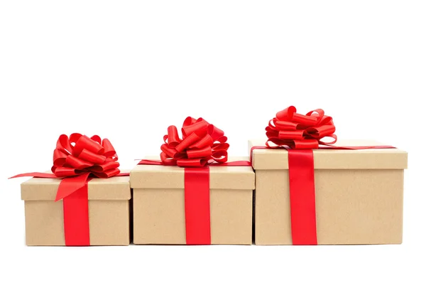 Gift boxes with red ribbon Royalty Free Stock Images