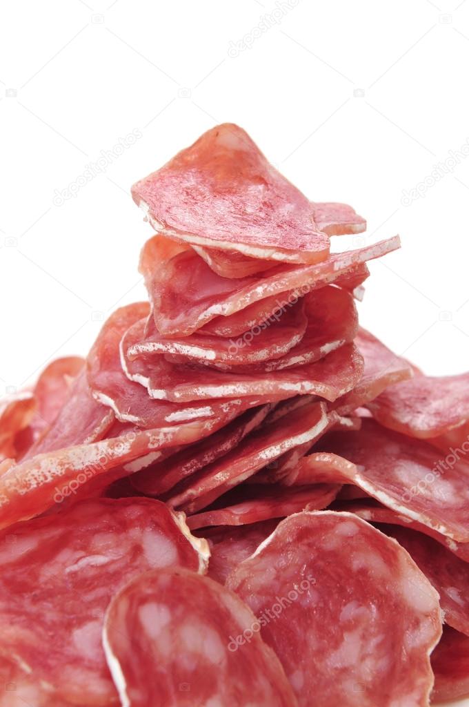 slices of fuet, spanish cured sausage typical of Catalonia