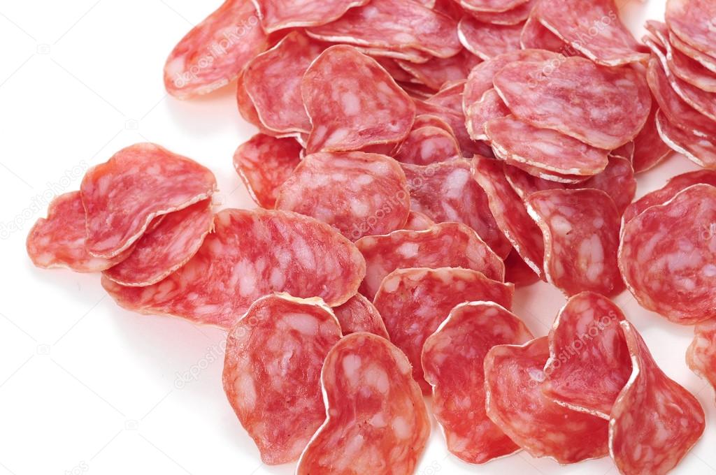 slices of fuet, spanish cured sausage typical of Catalonia