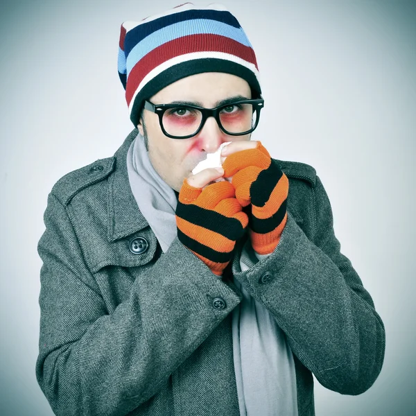 Férfi egy megfázás — Stock Fotó