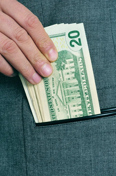 Dollar bills in the pocket — Stock Photo, Image