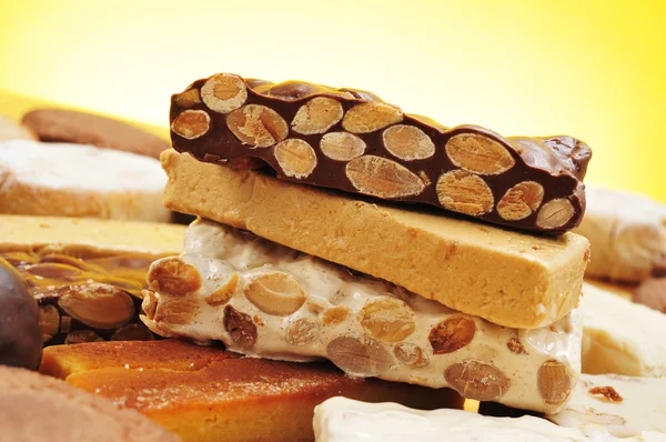 Turron, polvorones and mantecados, typical christmas confections — Stock Photo, Image