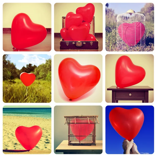 Collage of pictures of heart-shaped balloons — Stock Photo, Image