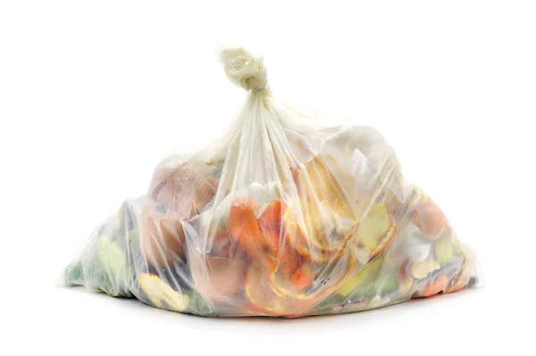 Resíduos biodegradáveis num saco biodegradável — Fotografia de Stock
