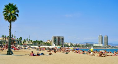 La Barceloneta Beach, in Barcelona, Spain