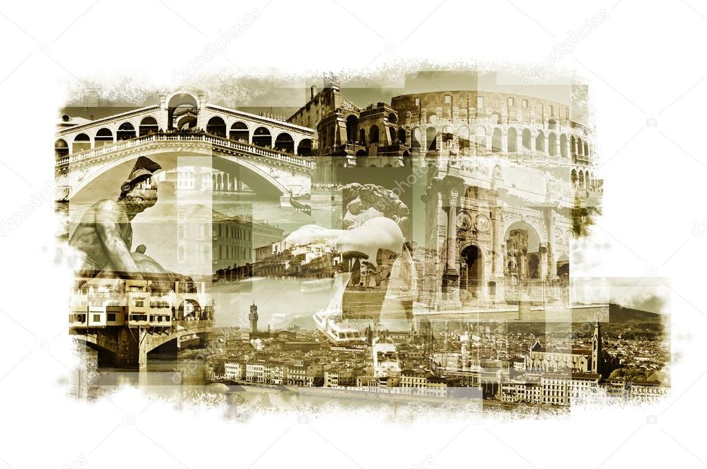 multiple exposures of different italian landmarks