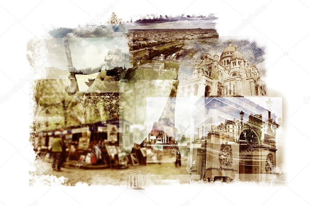 Multiple exposures of different landmarks in Paris