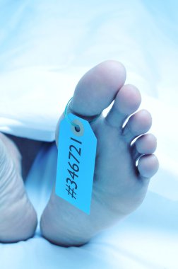Dead body with a toe tag clipart