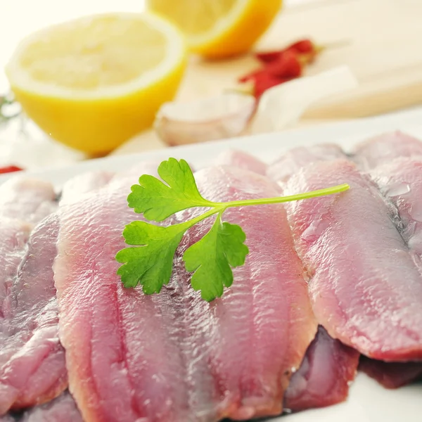 Sardinhas em bruto filetes — Fotografia de Stock