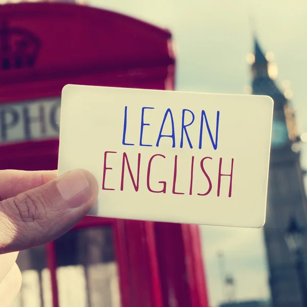 ข้อความเรียนภาษาอังกฤษในป้ายที่มีบิ๊กเบนใน backgr — ภาพถ่ายสต็อก