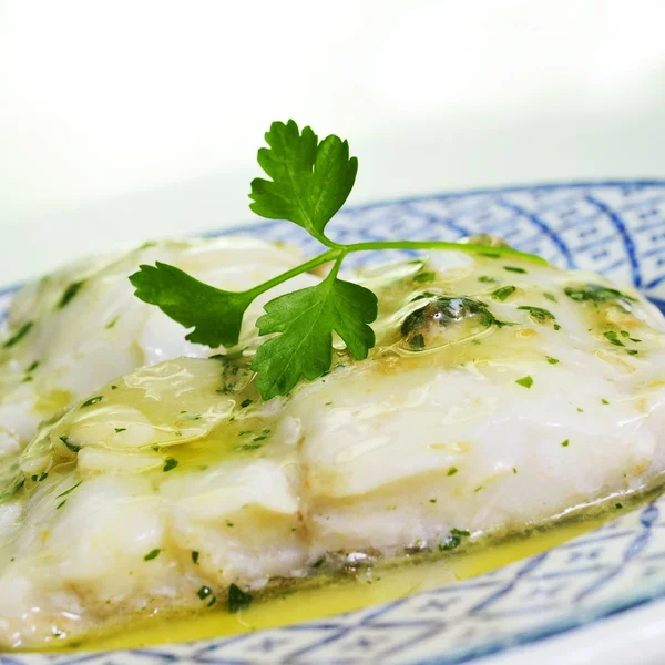 Bacalao al pil-pil, a typical spanish recipe of codfish Stock Photo