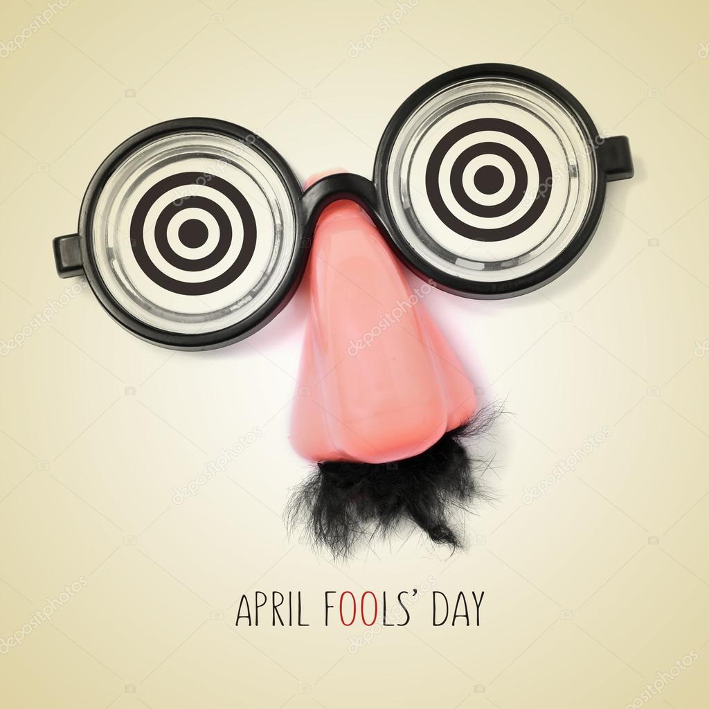 fake eyeglasses and text april fools day, with a retro effect