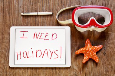 I need holidays in a tablet and a dive mask and a starfish clipart