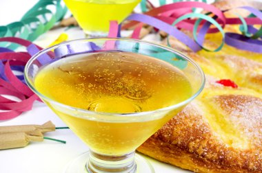 champagne, streamers, firecrackers and coca de Sant Joan, typica clipart