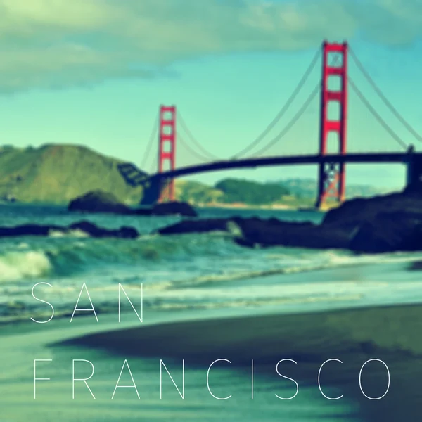 De tekst San Francisco en de Golden Gate Bridge — Stockfoto
