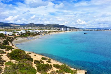 panoramic view of the Platja den Bossa beach in Ibiza Town, Spai