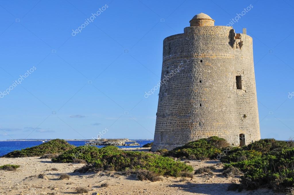 Torre de Ses Portes na Ilha de Espanha fotos, imagens de