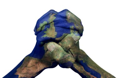 clasped eller bir Avrupa haritası ile desenli (Nasa tarafından döşenmiş) 