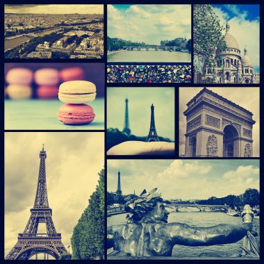 collage of different landmarks in Paris, France, cross processed
