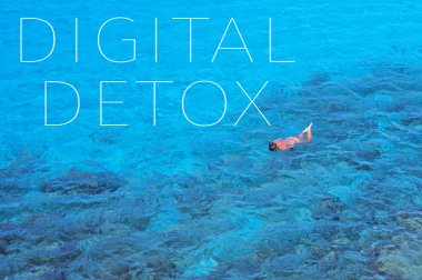 text digital detox in a sea landscape clipart
