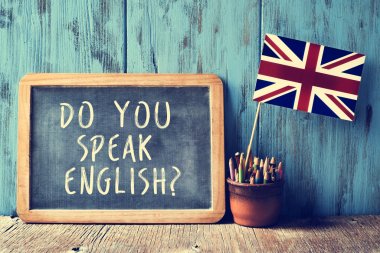 text do you speak english? in a chalkboard, filtered clipart