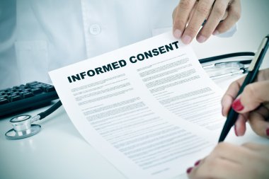 young woman signing an informed consent clipart