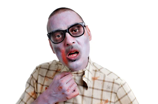 Zombie young man with black plastic-rimmed eyeglasses — Stock Photo, Image