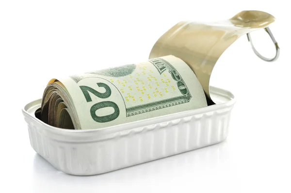 US dollar bills in a can — Stock Photo, Image