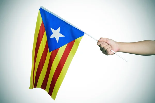 Man med Estelada, den katalanska Pro oberoende flagg, vignet — Stockfoto