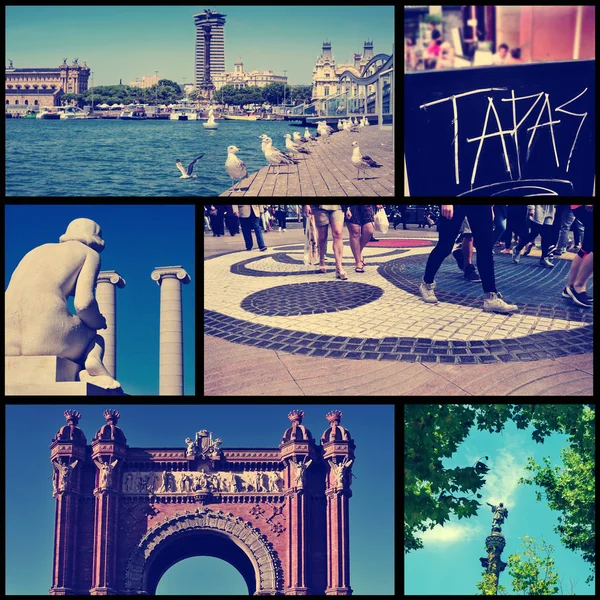 Collage of different landmarks in Barcelona — Stock Photo, Image